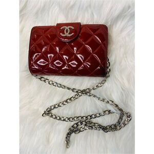 🛍️ Chanel Authentic Quilted Patent Leather CC Flap Wallet With Box, Receipt.